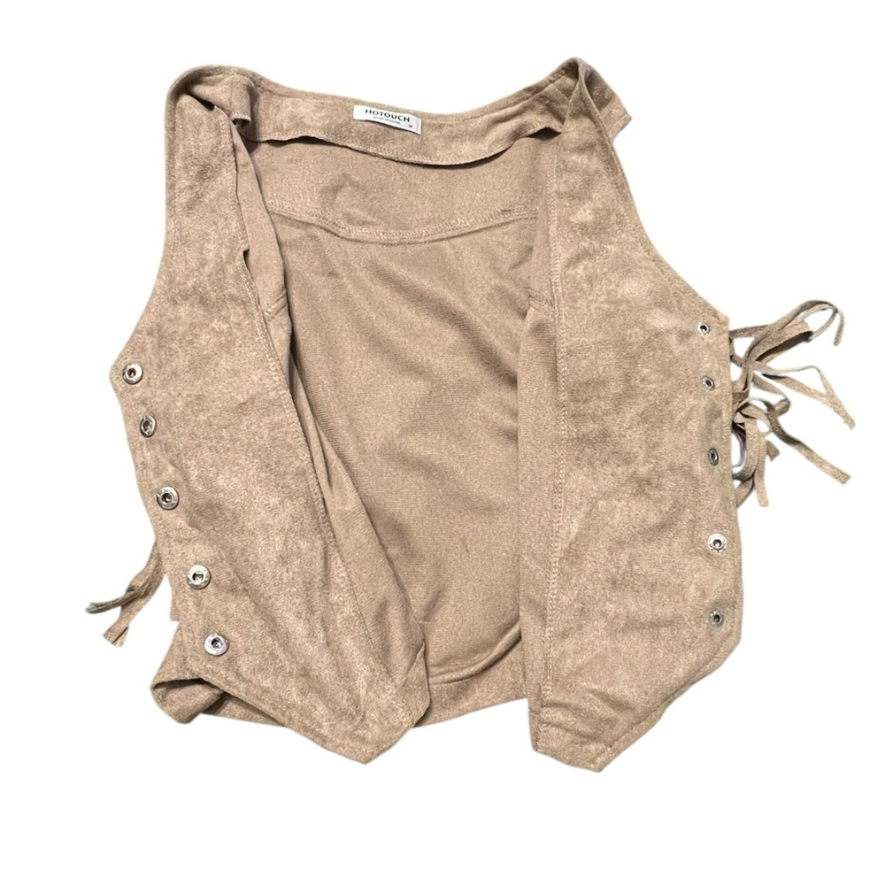 HOTOUCH Tan Faux Suede Fringe Vest M - Picture 5 of 7